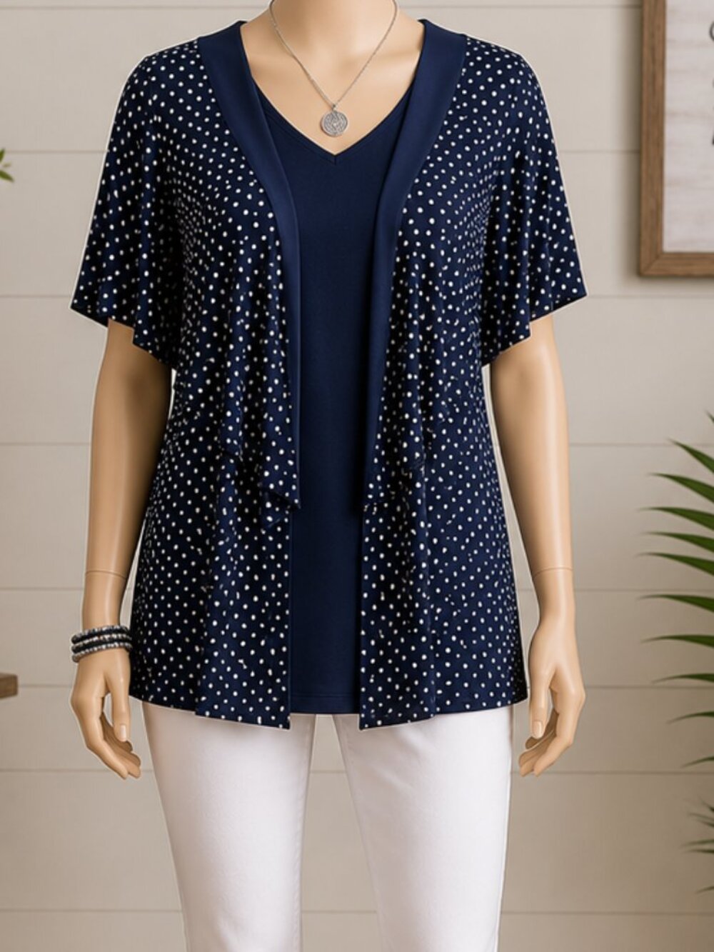 CJ Banks Navy Polka Dot Layered Top – Size L